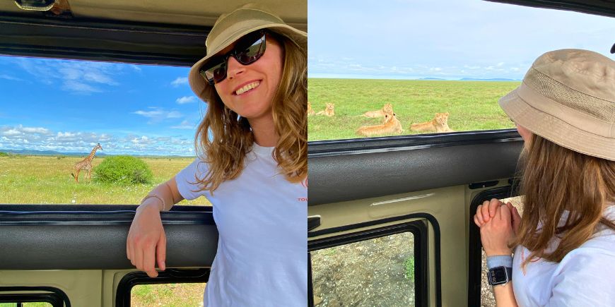 Inger is op safari in Tanzania, waar ze onder andere leeuwen ziet