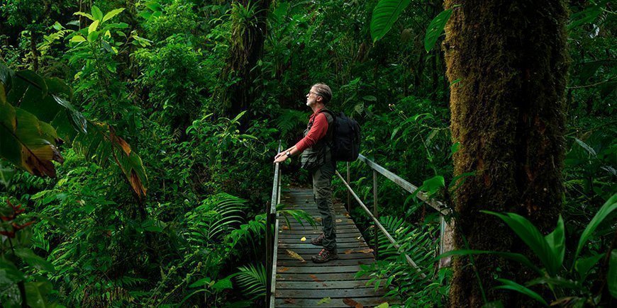 Man bewondert de natuur in Costa Rica