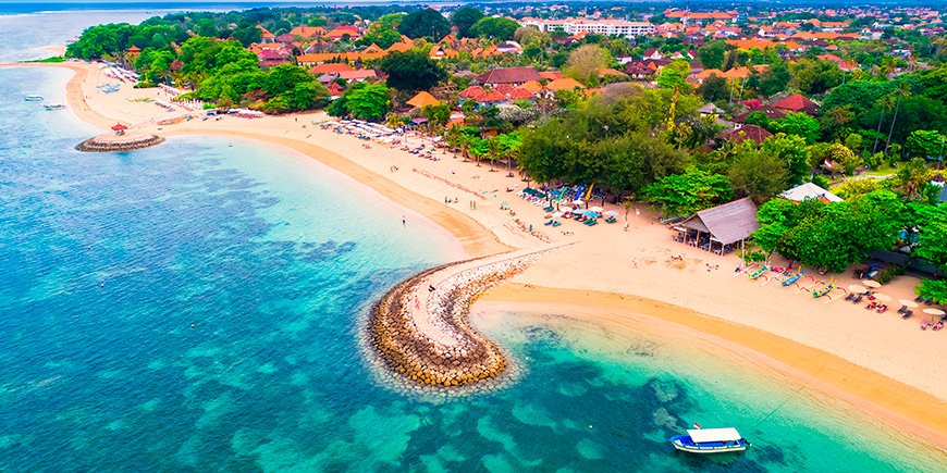 Overzicht van Sanur Beach op Bali