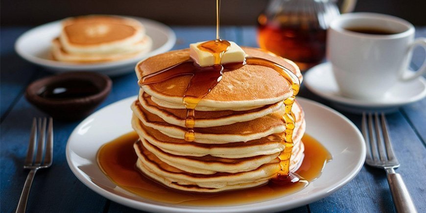 Amerikaanse pannenkoeken op een bord