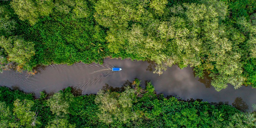 Rio Sierpe rivier van bovenaf gezien in het Corcovado Nationaal Park in Costa Rica